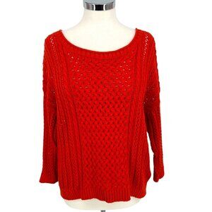 Anthropologie Moth Open Knit Zipper Back Sweater Orange Size XL